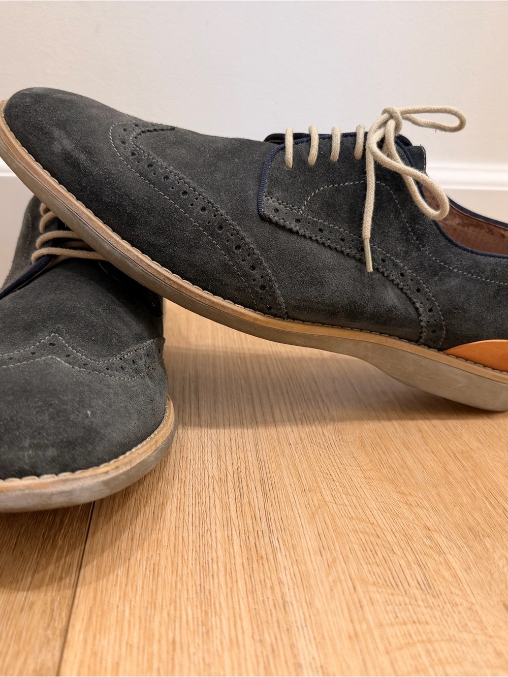 Johnston & Murphy Gray Suede Wingtip Sneakers with Tan Accents